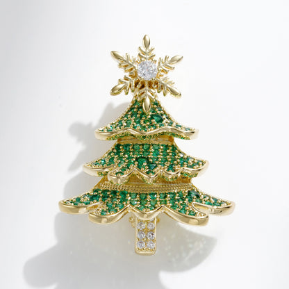 Copper Zircon 18k Gold Christmas Tree Brooch Rotatable Snowflake Corsage