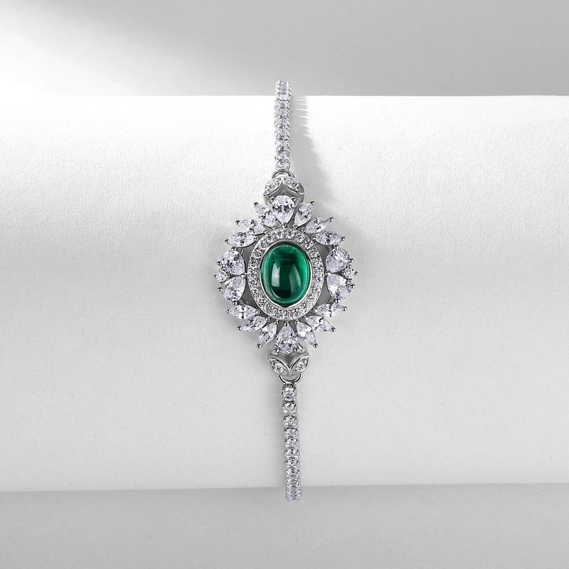 Delicate Allure: Gold-Accented Lab-Grown Emerald Chain Bracelet | 925 Silver | Dapaza