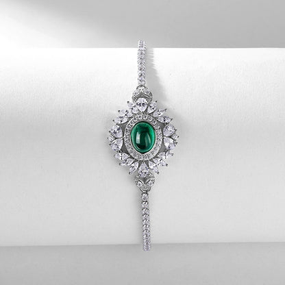 Delicate Allure: Gold-Accented Lab-Grown Emerald Chain Bracelet | 925 Silver | Dapaza