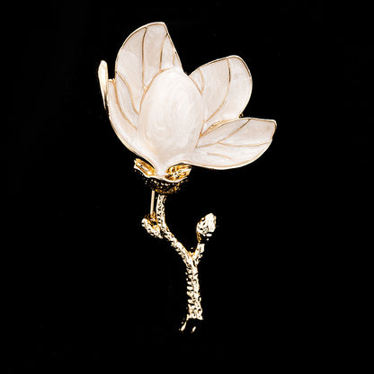 French Vintage Enamel Magnolia Brooch