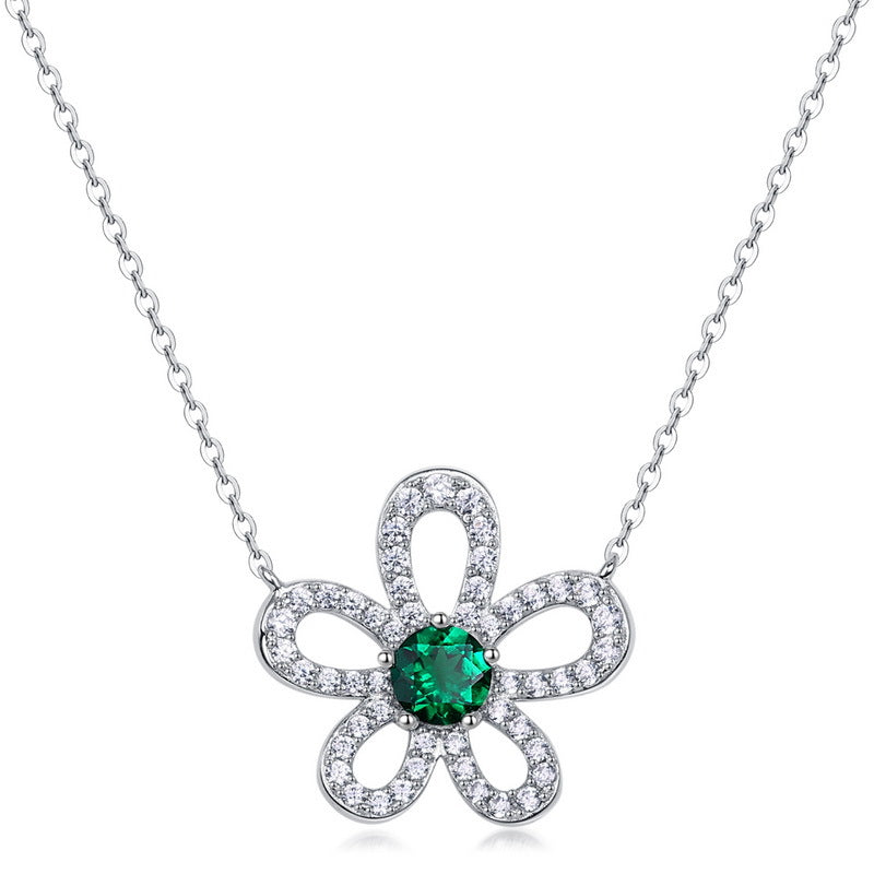 Artisanal Petal: Lab-Grown Emerald Flower Pendant Necklace | 925 Silver | Dapaza