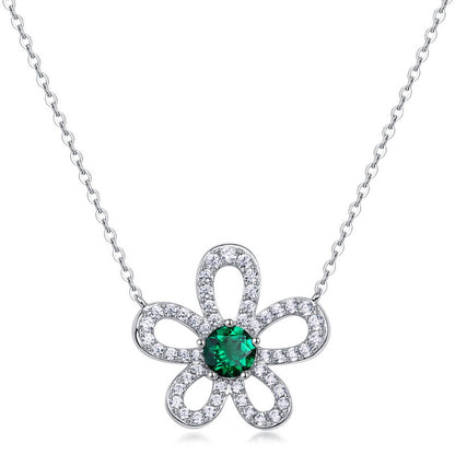 Artisanal Petal: Lab-Grown Emerald Flower Pendant Necklace | 925 Silver | Dapaza