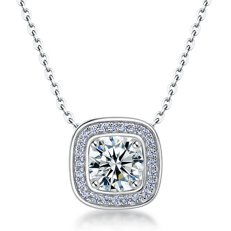 Geometric Halo Lab-Grown Diamond Necklace - S925 Sterling Silver