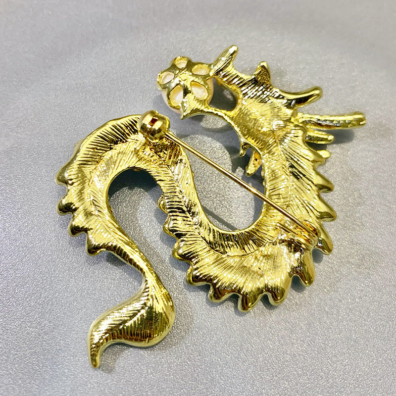 Gold-Plated Pearl Dragon Brooch
