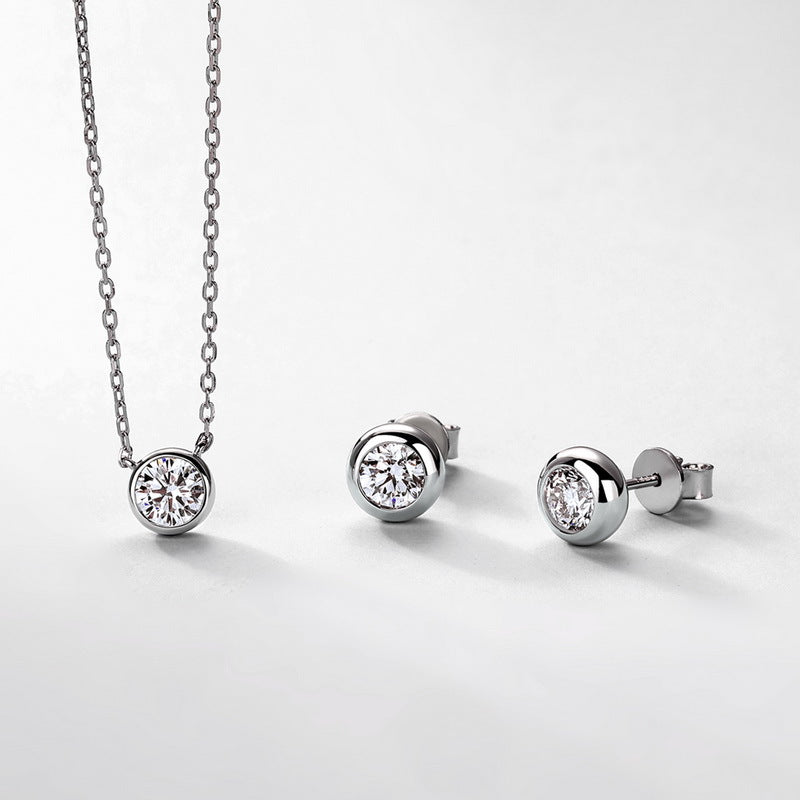 Classic 0.50ct Lab-Grown Diamond Bezel Pendant Necklace & Stud Earrings Set - S925 Sterling Silver