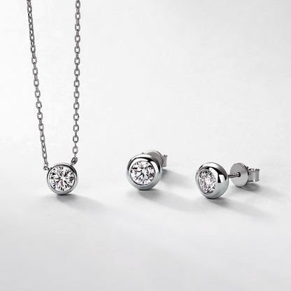 Classic 0.50ct Lab-Grown Diamond Bezel Pendant Necklace & Stud Earrings Set - S925 Sterling Silver