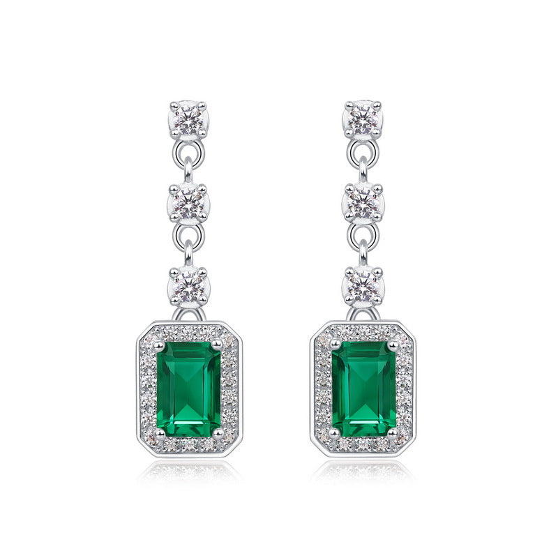Elegant Emerald-Cut Lab-Grown Emerald Drop Earrings - 925 Sterling Silver