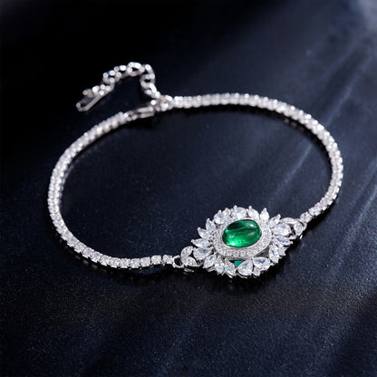 Delicate Allure: Gold-Accented Lab-Grown Emerald Chain Bracelet | 925 Silver | Dapaza
