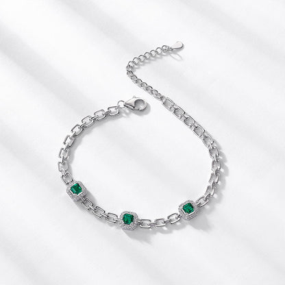Statement Brilliance: Bold Lab-Grown Emerald Tennis Bracelet | 925 Silver | Dapaza