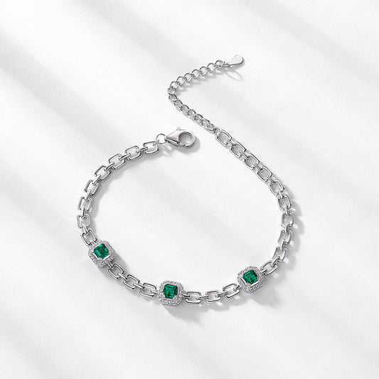 Statement Brilliance: Bold Lab-Grown Emerald Tennis Bracelet | 925 Silver | Dapaza