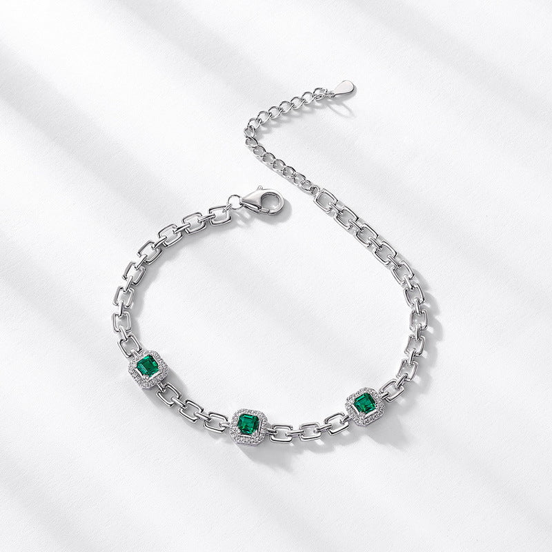 Statement Brilliance: Bold Lab-Grown Emerald Tennis Bracelet | 925 Silver | Dapaza
