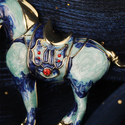 Painted Oil Blue Horse Brooch, Diamond Set, BMW Corsage, Men's Personalized Clothing Accessories Pin Gift