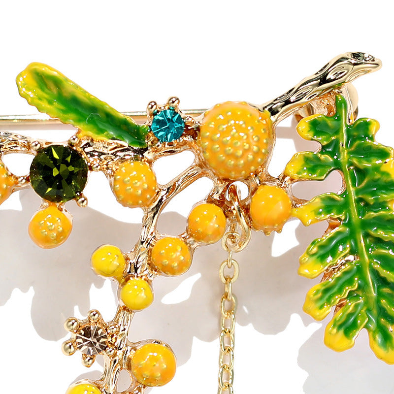 Vintage Enamel Mimosa Brooch