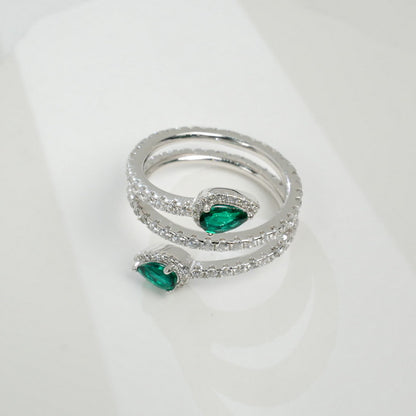 Nouveau Chic: Gold-Plated Lab-Grown Emerald Adjustable Ring | 925 Silver | Dapaza