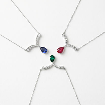 Liquid Drop: Gold-Plated Teardrop Lab-Grown Emerald Pendant Necklace | 925 Silver | Dapaza