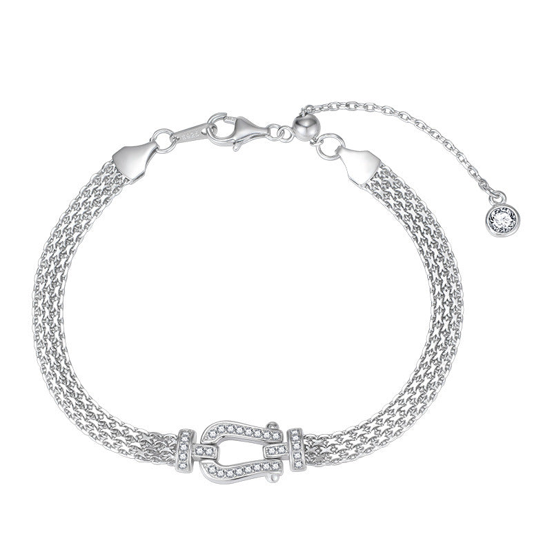 S925 Sterling Silver Diamond Horseshoe Clasp Bracelet - Chic, Stylish, and Exquisite. A Unique, Designer-inspired Watch Chain
