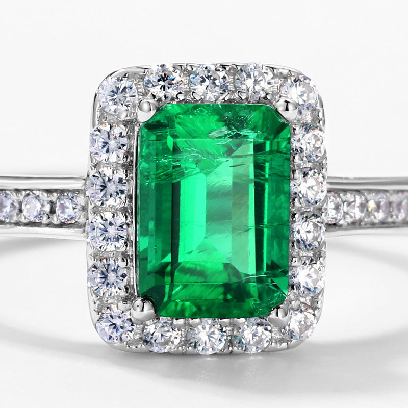 Dapaza Contemporary Lab-Grown Emerald Statement Ring | S925 Sterling Silver