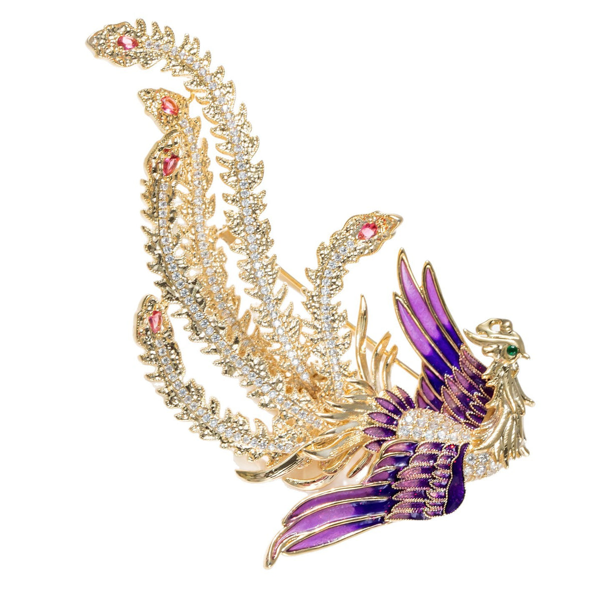 Exquisite Gold Purple Phoenix Diamond Animal Brooch