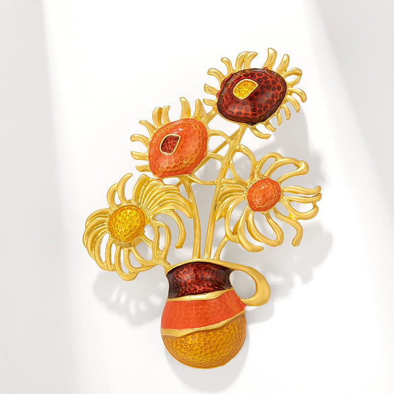 Van Gogh Sunflower Vase Brooch