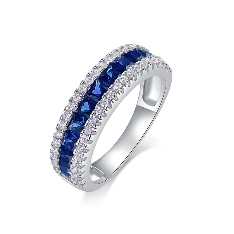 Invisible-Set Lab-Grown Emerald Ruby Sapphire Ring - S925 Sterling Silver