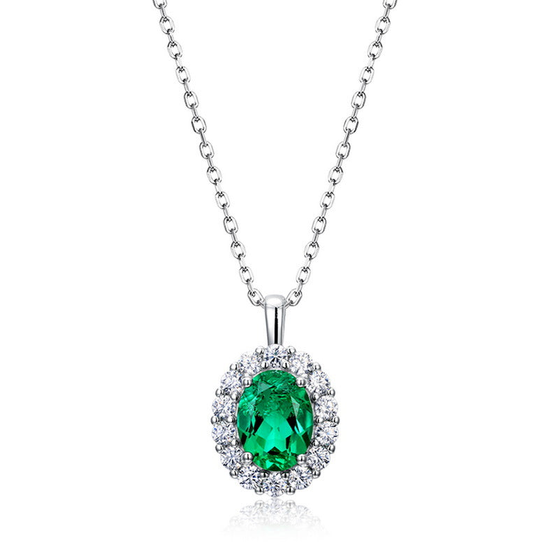 Vintage-Style Lab-Grown Emerald Pendant Necklace - S925 Sterling Silver