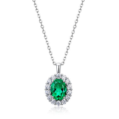 Vintage-Style Lab-Grown Emerald Pendant Necklace - S925 Sterling Silver