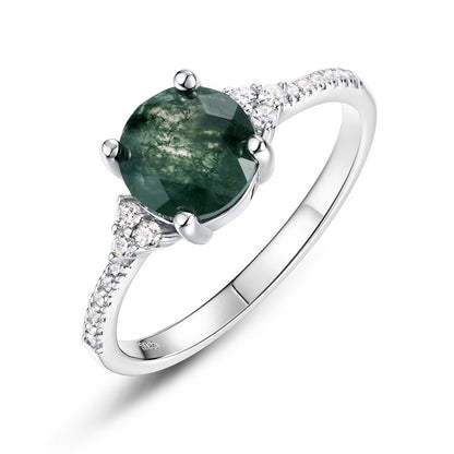 Pear-Cut Natural Moss Agate Ring - 10K Gold & S925 Sterling Silver Band
