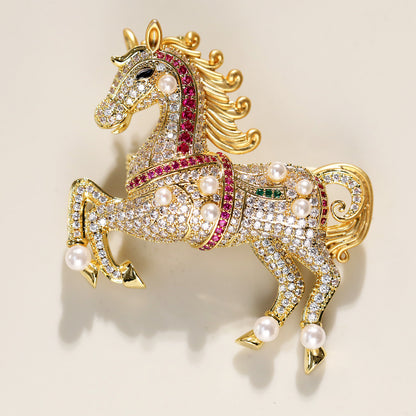 Colorful Natural Pearl Year of the Horse Brooch