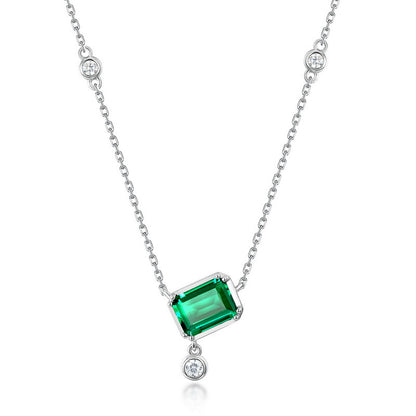 Geometric Lab-Grown Emerald Dancing Stone Necklace - S925 Sterling Silver