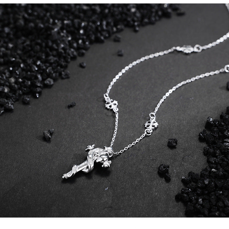 S925 Sterling Silver Necklace Stacked Personalized Iris Snake Scepter Cross Clavicle Chain