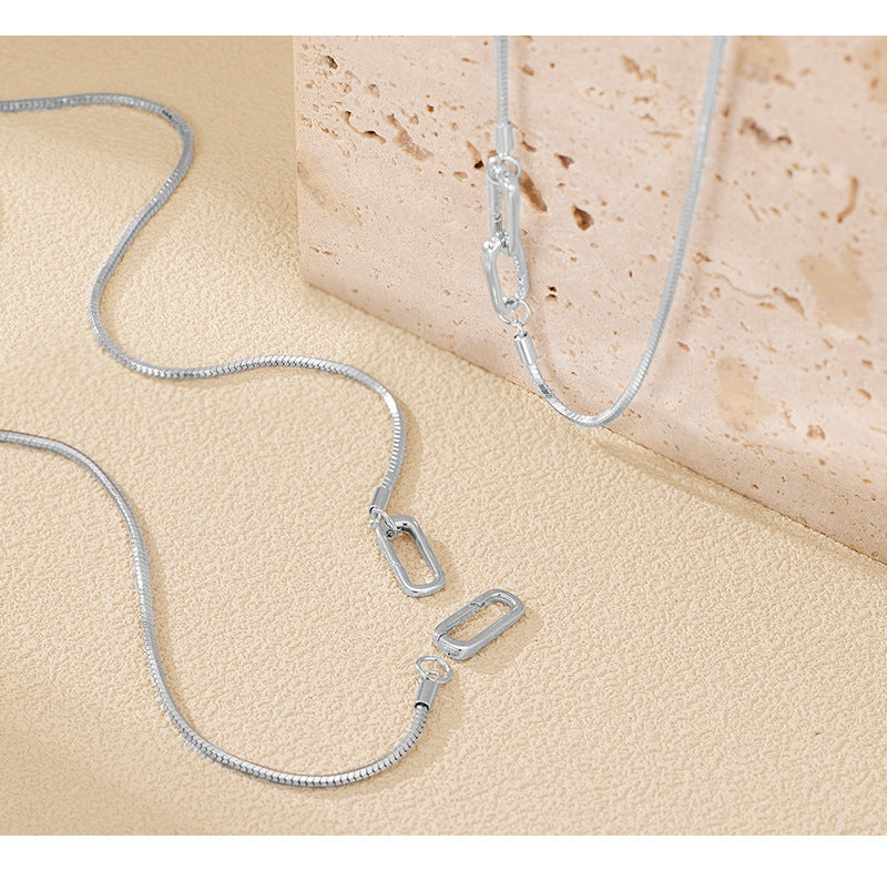 Snake bone chain necklace 925 sterling silver cold style design stacking universal buckle bare chain clavicle chain silver jewelry