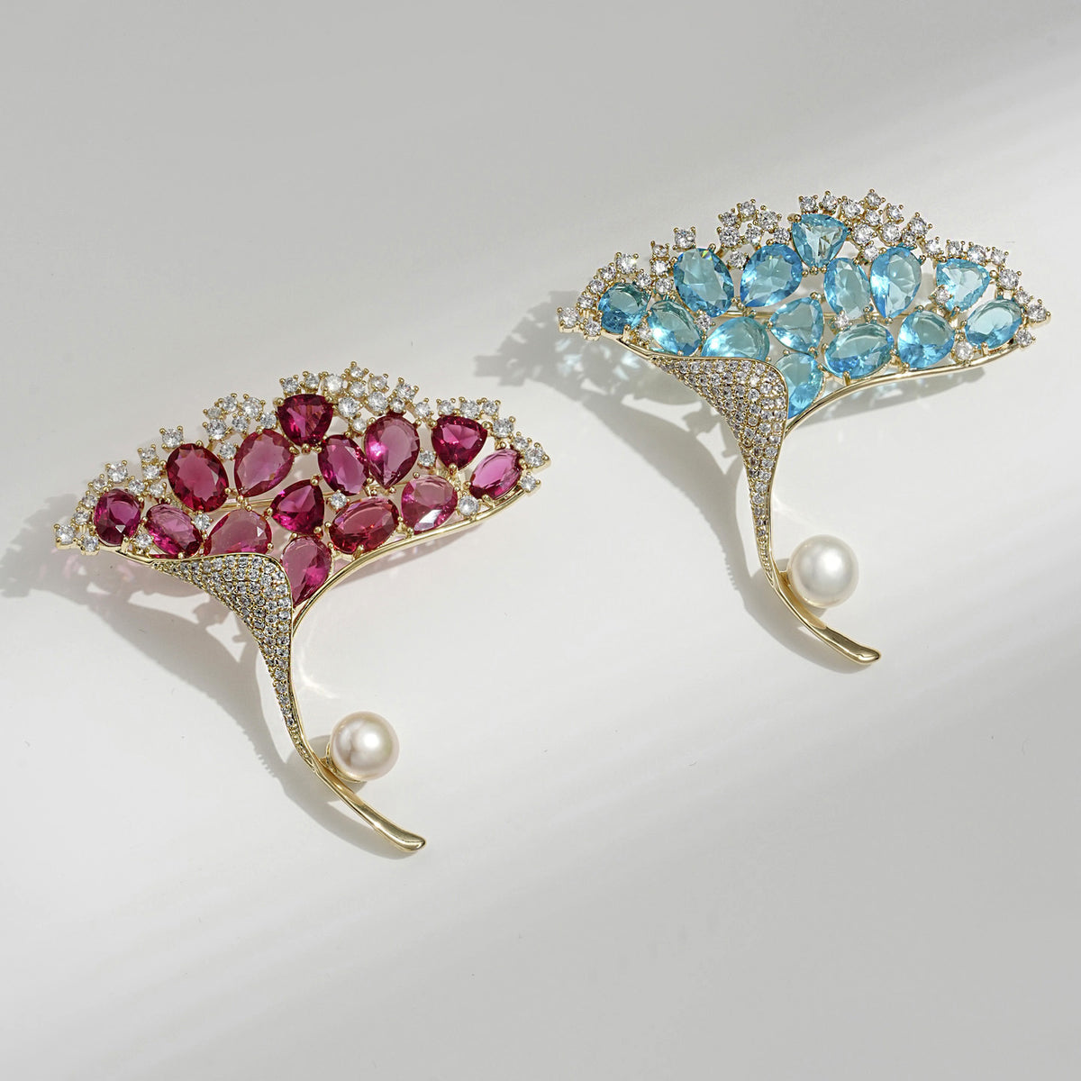 Blue Ginkgo Leaf Copper Zircon Brooch