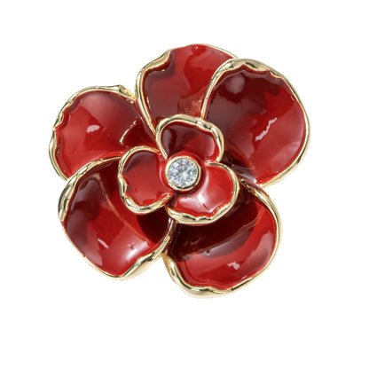 Stylish Red Peony Brooch with Diamonds