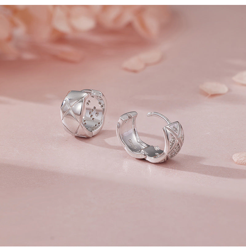 High-end 925 Sterling Silver Statement Earrings with Intricate Diamond Lattice Design for Women