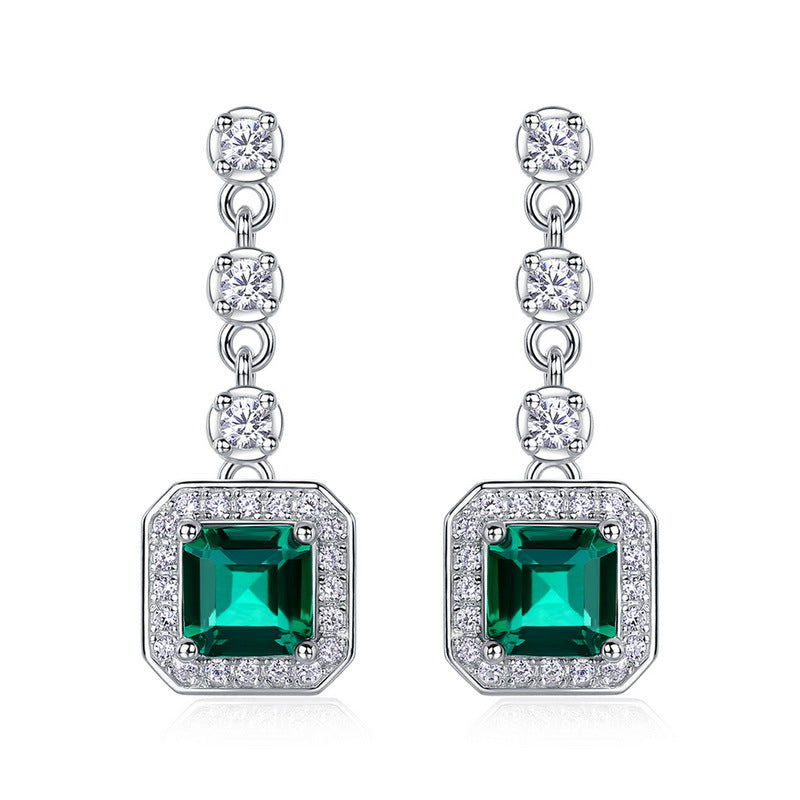 Elegant Emerald-Cut Lab-Grown Emerald Drop Earrings - 925 Sterling Silver
