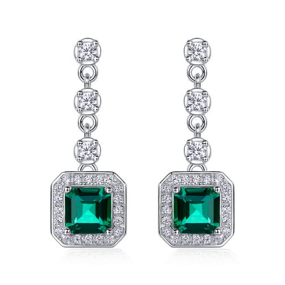 Elegant Emerald-Cut Lab-Grown Emerald Drop Earrings - 925 Sterling Silver