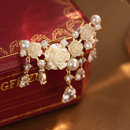 Zircon Mother-of-Pearl Coat Rose Fringed Brooch