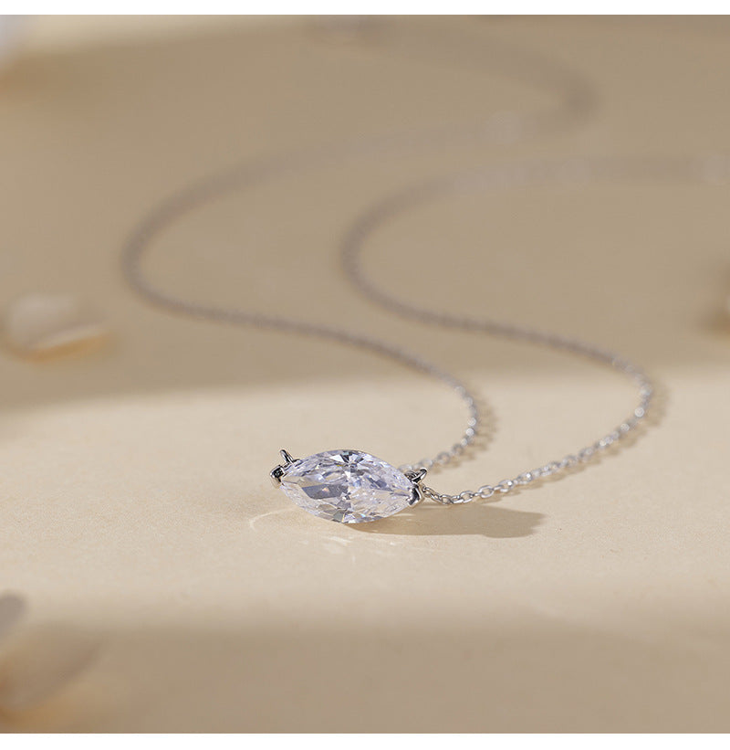 Hot New Product S925 Sterling Silver Marquise Zircon Necklace Women's Trendy Simple Stacked Clavicle Chain