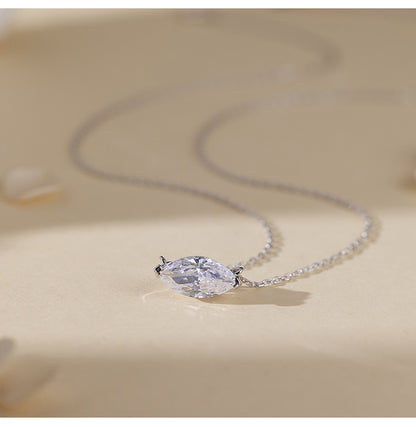 Hot New Product S925 Sterling Silver Marquise Zircon Necklace Women's Trendy Simple Stacked Clavicle Chain