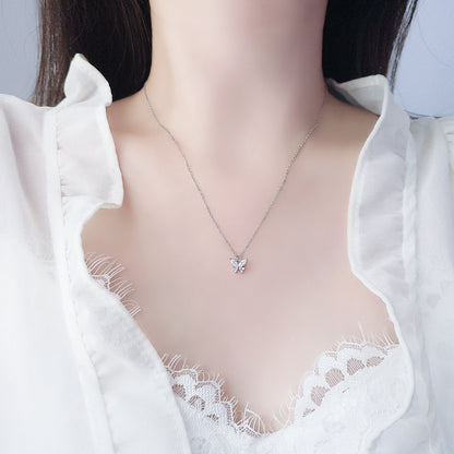 Dapaza S925 Sterling Silver Sparkling Diamond Butterfly Necklace