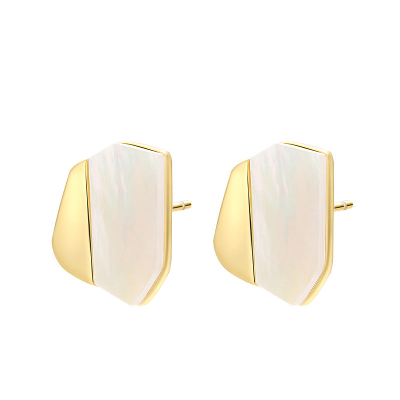 Dapaza S925 sterling silver with irregular white mother shell stud earrings