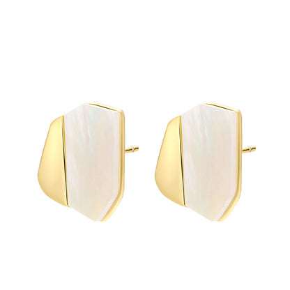 Dapaza S925 sterling silver with irregular white mother shell stud earrings