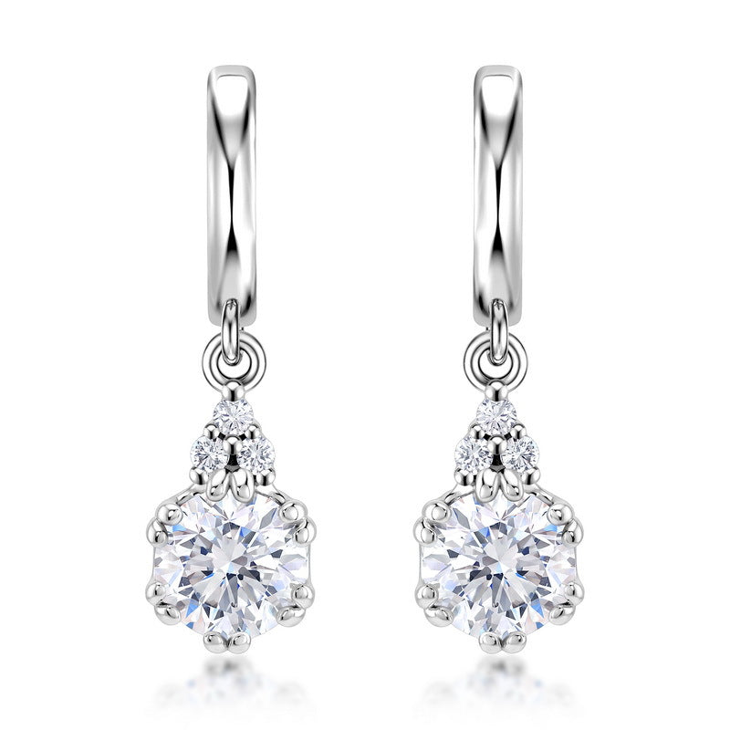 Vintage 1.79CTW HPHT Round Lab Grown Diamond Huggie Dangle Earrings | S925 Sterling Silver Crown Drop Hoop Earrings for Women - Dapaza