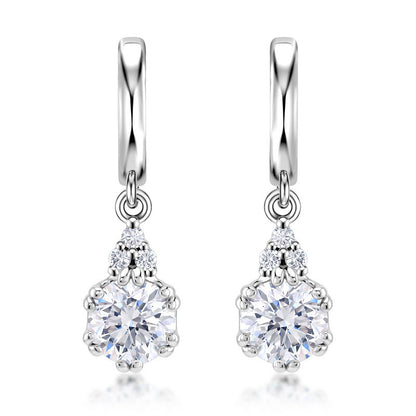 Vintage 1.79CTW HPHT Round Lab Grown Diamond Huggie Dangle Earrings | S925 Sterling Silver Crown Drop Hoop Earrings for Women - Dapaza
