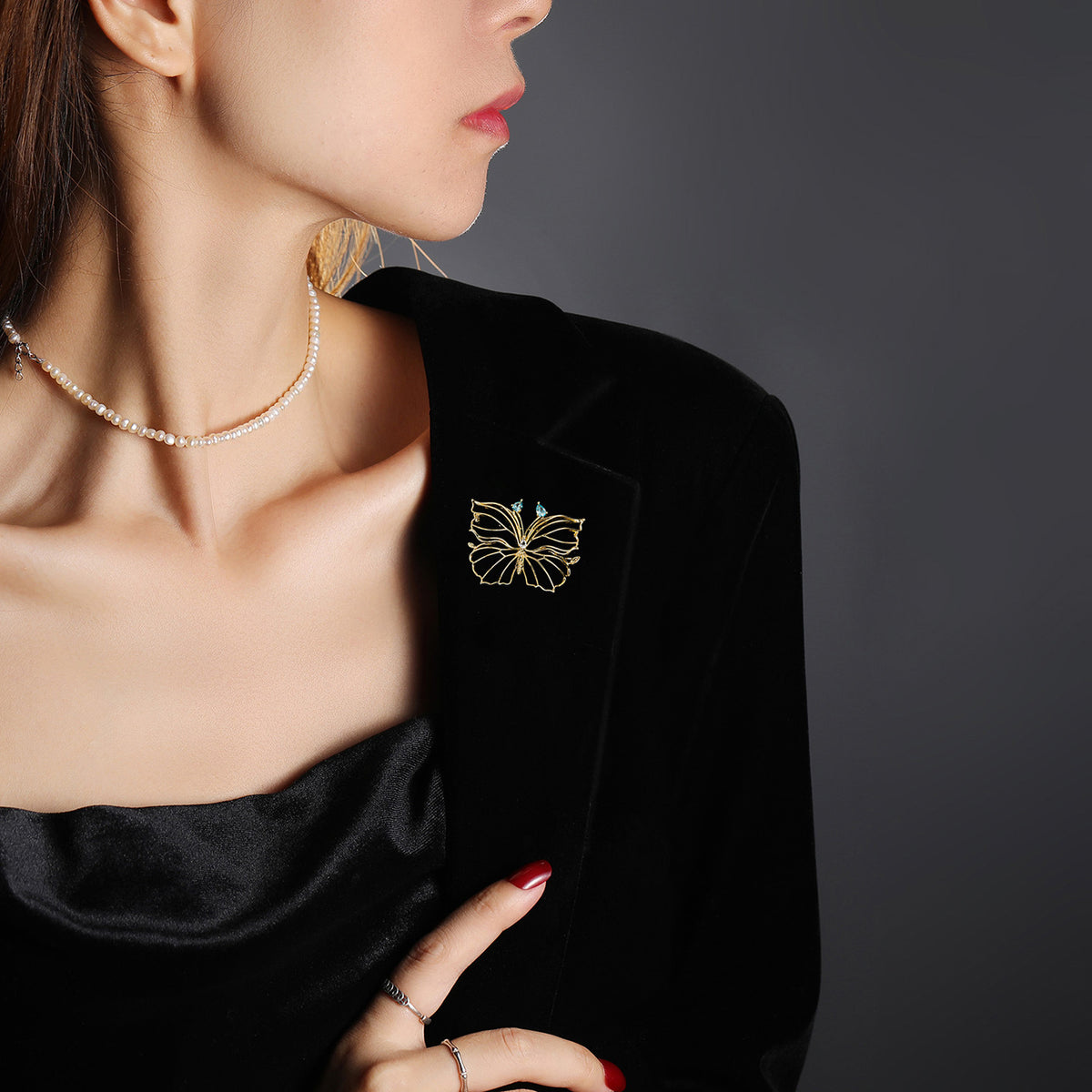 Copper Alloy Diamond Hollow Butterfly Brooch