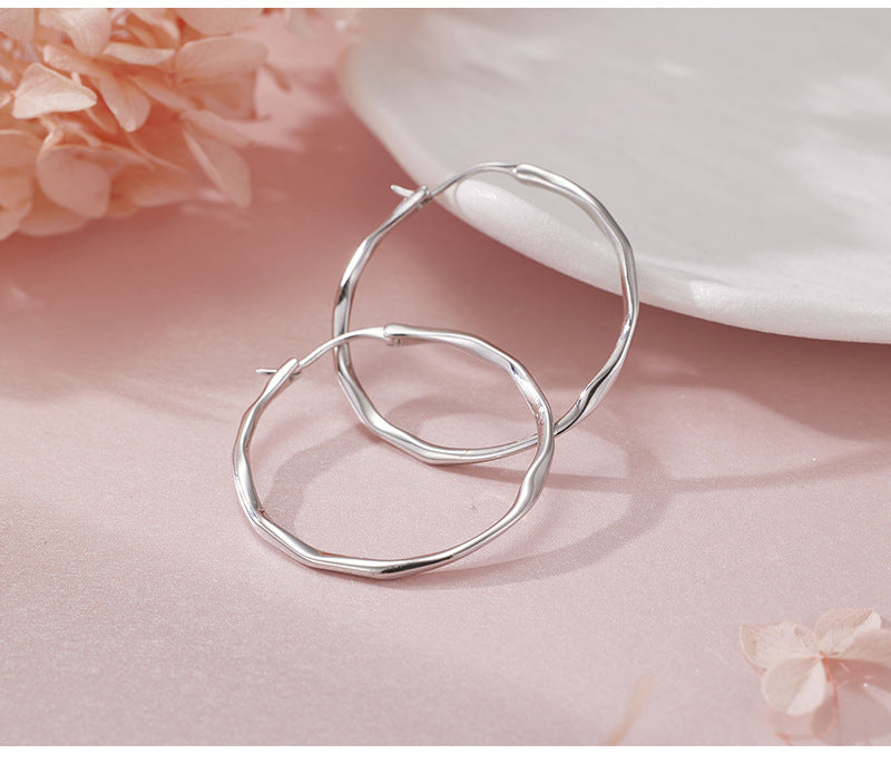 Circle Earrings for Women, High-end S925 Sterling Silver, Irregular Personalized Exquisite European and American Large Earrings for Women
