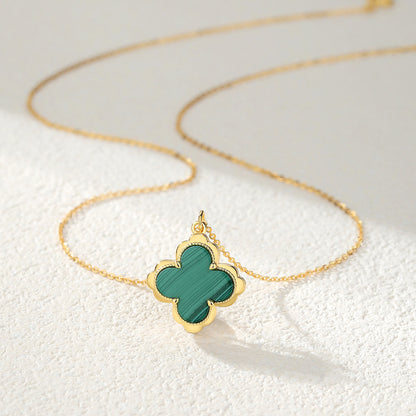 Dapaza Lucky Clover S925 Sterling Silver Natural Malachite Pendant Necklace