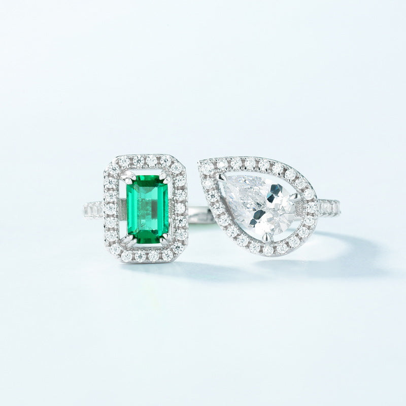 Modern Geometric: Full-Pavé Lab-Grown Emerald Statement Ring | 925 Silver