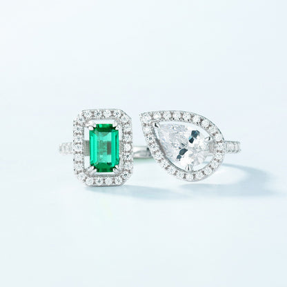 Modern Geometric: Full-Pavé Lab-Grown Emerald Statement Ring | 925 Silver
