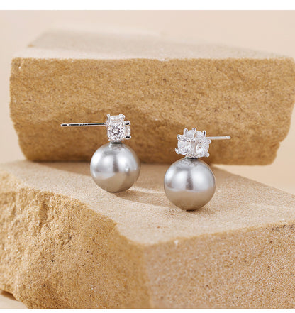 S925 Sterling Silver Ash Gray Shell Pearl Stud Earrings - Unique Design, Subtle Luxury, and Edgy Style for Women